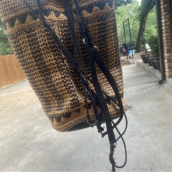 Zara Handmade Woven Pom Pom Detail, Lined Interior, Drawstring Backpack Bag - Picture 3 of 5